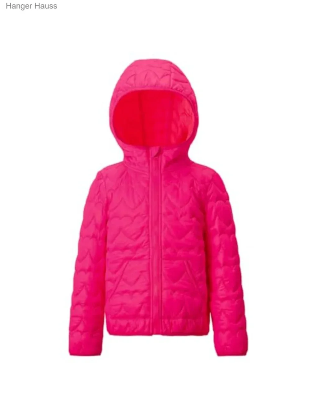 Kids Heart Quilted Puffer Jacket Zip Up Hooded Coat with Kangaroo Pocket